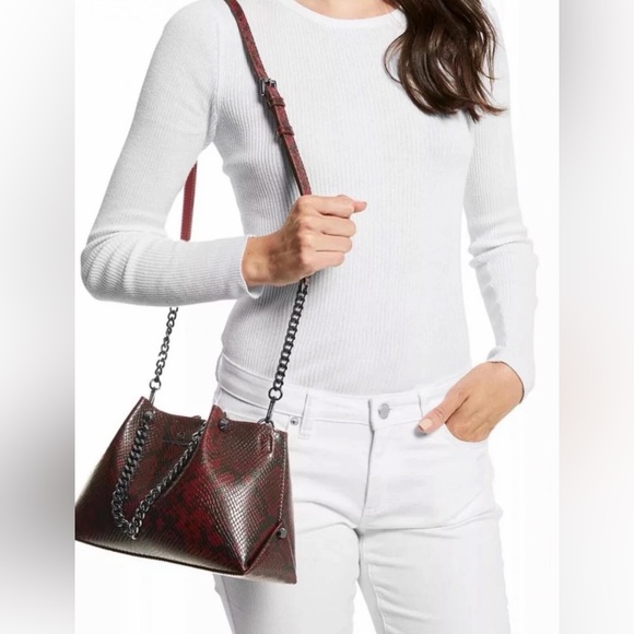 Michael Kors Zena Small Convertible Chain Messenger Merlot Snakeskin - Picture 3 of 5